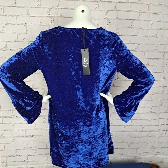 LILY by‎ Firmiana Blue Royal Velvet Blouse - Picture 4 of 8